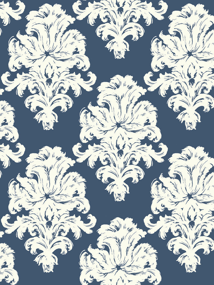 Montserrat Prussian Blue and White TA20102 by Seabrook Designs Designer Wallpaper