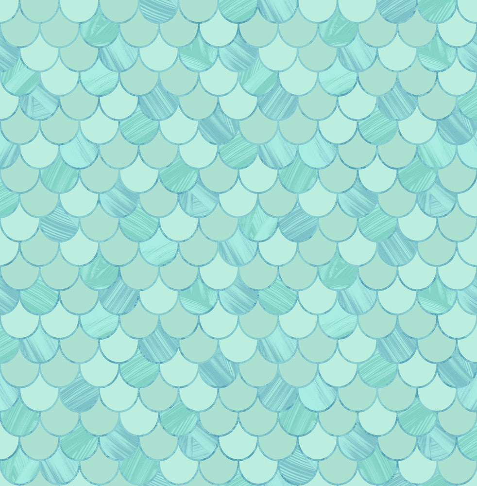 Catalina Scales Turquoise, Fog Green, and Metallic TA20902 by Seabrook Designs Designer Wallpaper