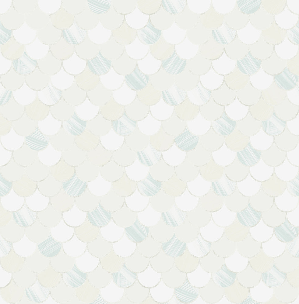 Catalina Scales Light Blue, Metallic, and White TA20904 by Seabrook Designs Designer Wallpaper