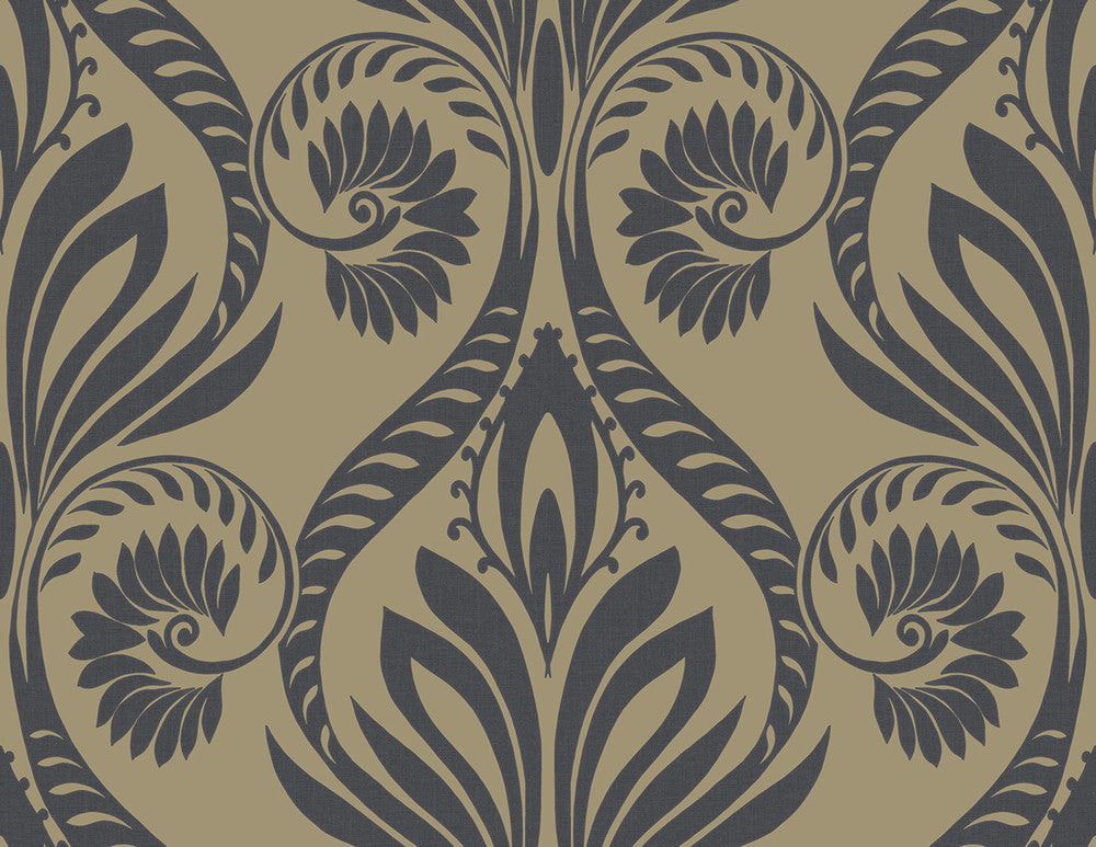 Bonaire Black and Metallic Gold TA21000 by Seabrook Designs Designer Wallpaper