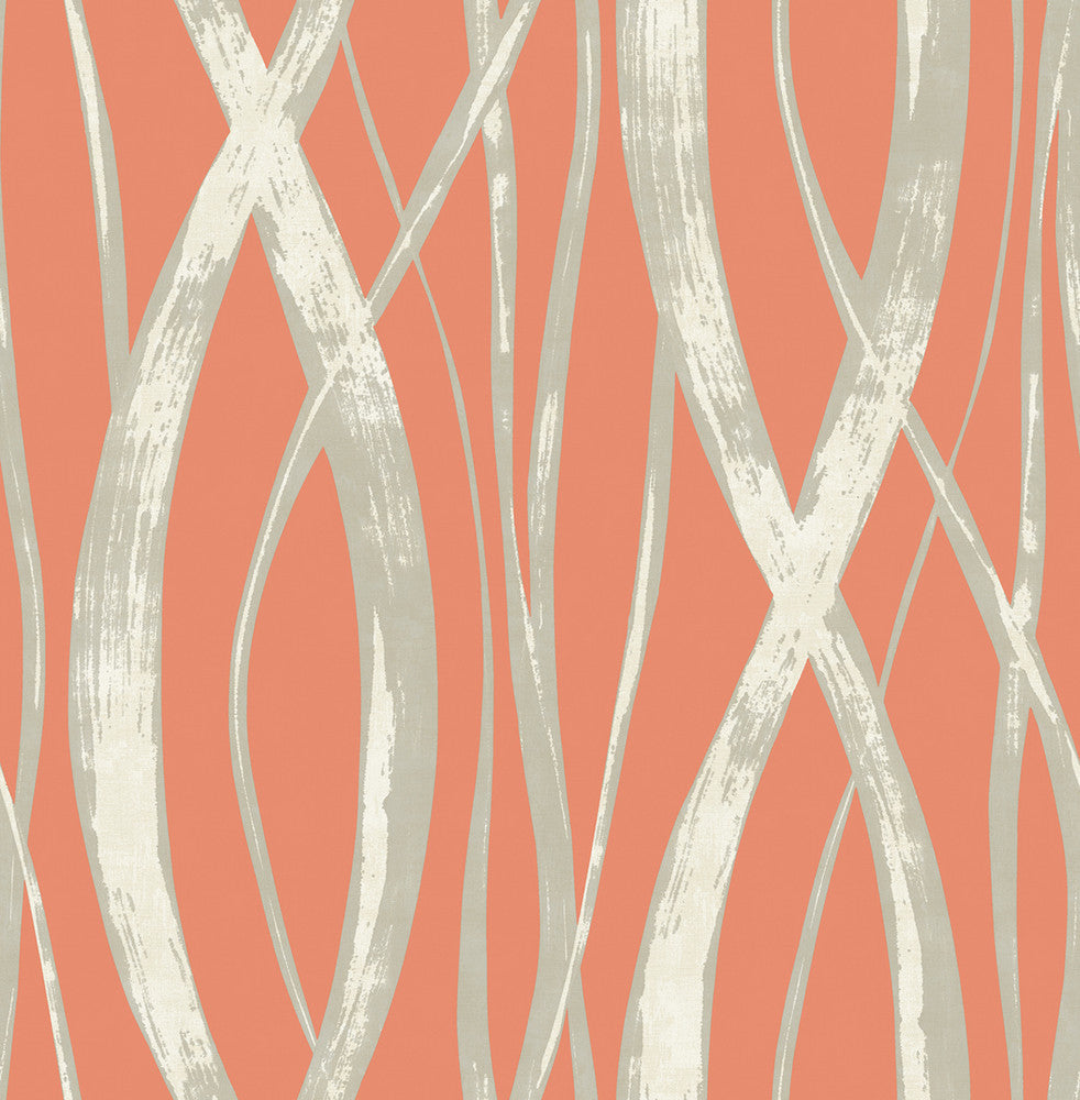 Barbados Portland Orange, Gray, and White TA21106 by Seabrook Designs Designer Wallpaper