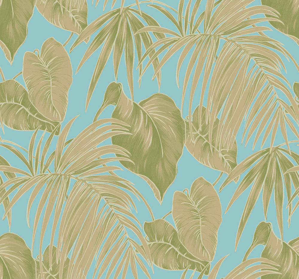 Dominica Turquoise, Green, and White TA21602 by Seabrook Designs Designer Wallpaper
