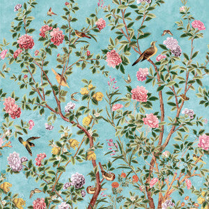 Thibaut Wallpaper Jardin Bloom Mural 3 Panel Set Turquoise TM13668