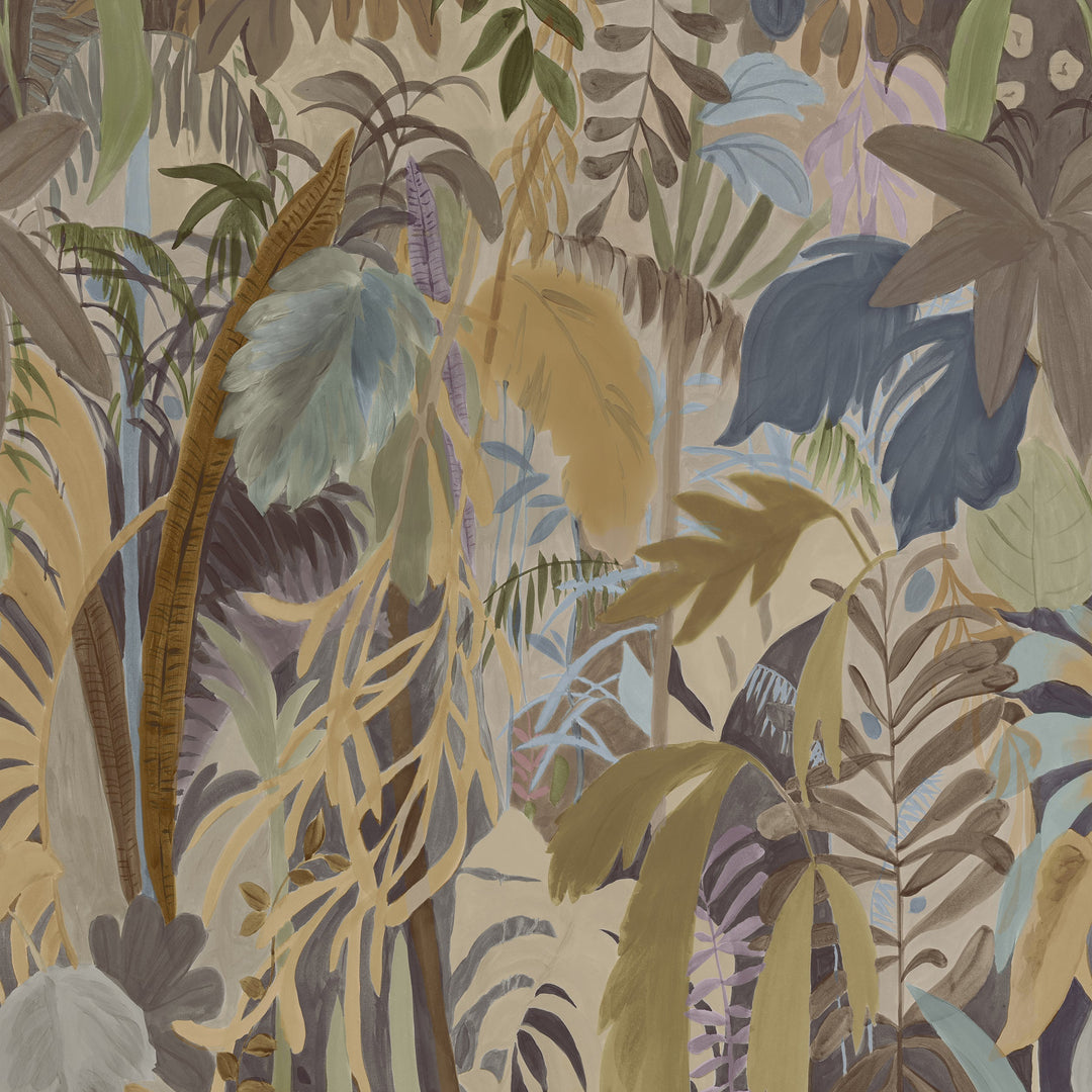 RAINFOREST MURAL Neutral on Metallic TM15854 by Thibaut Designer Wallpaper