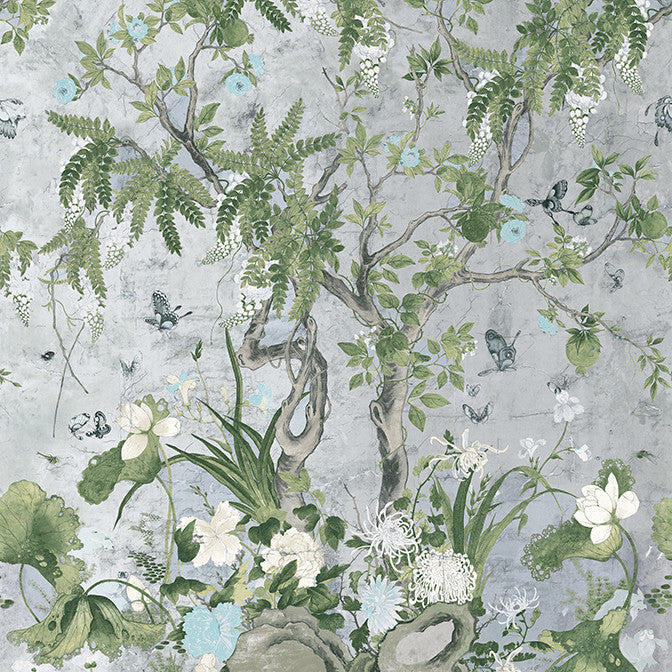 Wild Wisteria Mural 3 Panel Set Metallic Silver TM42053 by Thibaut Wallpaper Thibaut Wallpaper Wild Wisteria Mural 3 Panel Set Metallic Silver TM42053Wallpaper Sojourn Non Woven 3 Panel Mural Set UNITED STATES </p><p>Repeat: V: - 81 - Fabric Carolina -