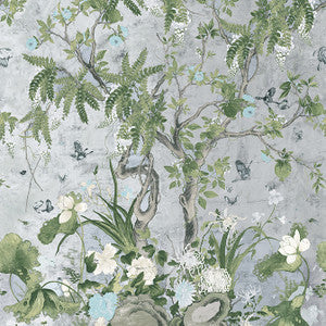 Thibaut Wallpaper Wild Wisteria Mural 3 Panel Set Metallic Silver TM42053