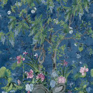 Thibaut Wallpaper Wild Wisteria Mural 3 Panel Set Navy TM42055