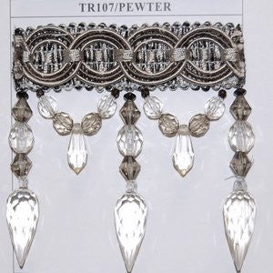 Tr107 Pewter 50-37-47 by Norbar Designer Fabric 4" GIMP WITH BEAD - Swanky Fabrics -