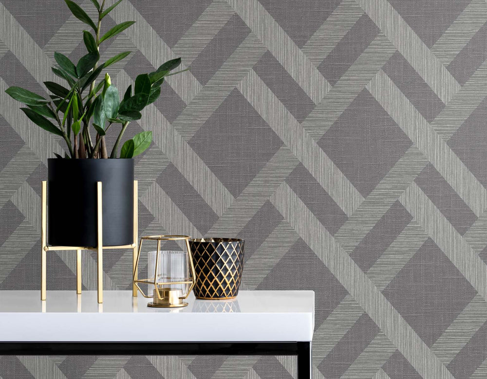Linen Trellis Ash TS80818 by Seabrook Designs Designer Wallpaper