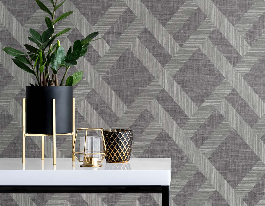 Linen Trellis Ash TS80818 by Seabrook Designs Designer Wallpaper