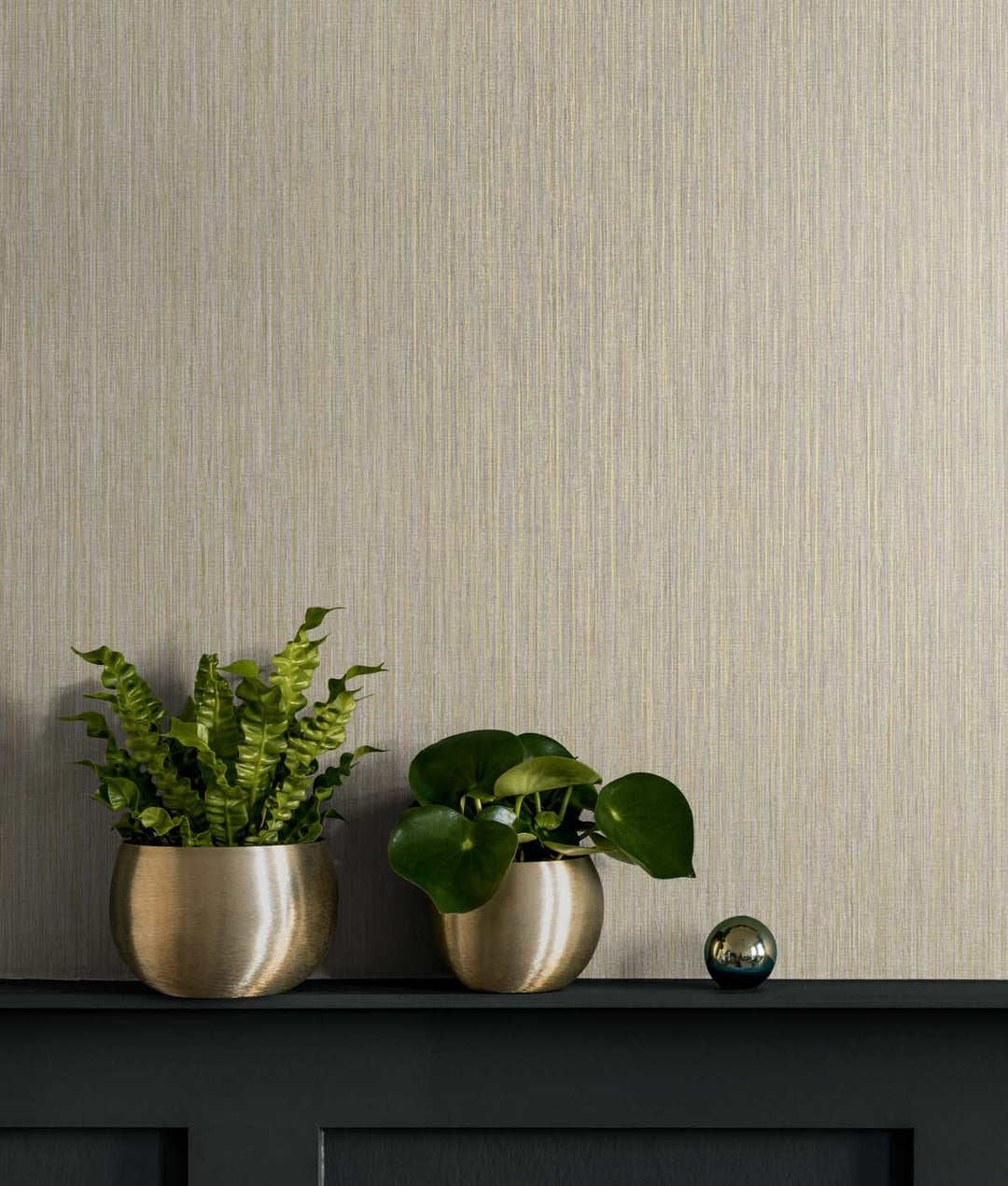 Vertical Stria Sandstone & Metallic Gold TS80906 by Seabrook Designs Designer Wallpaper