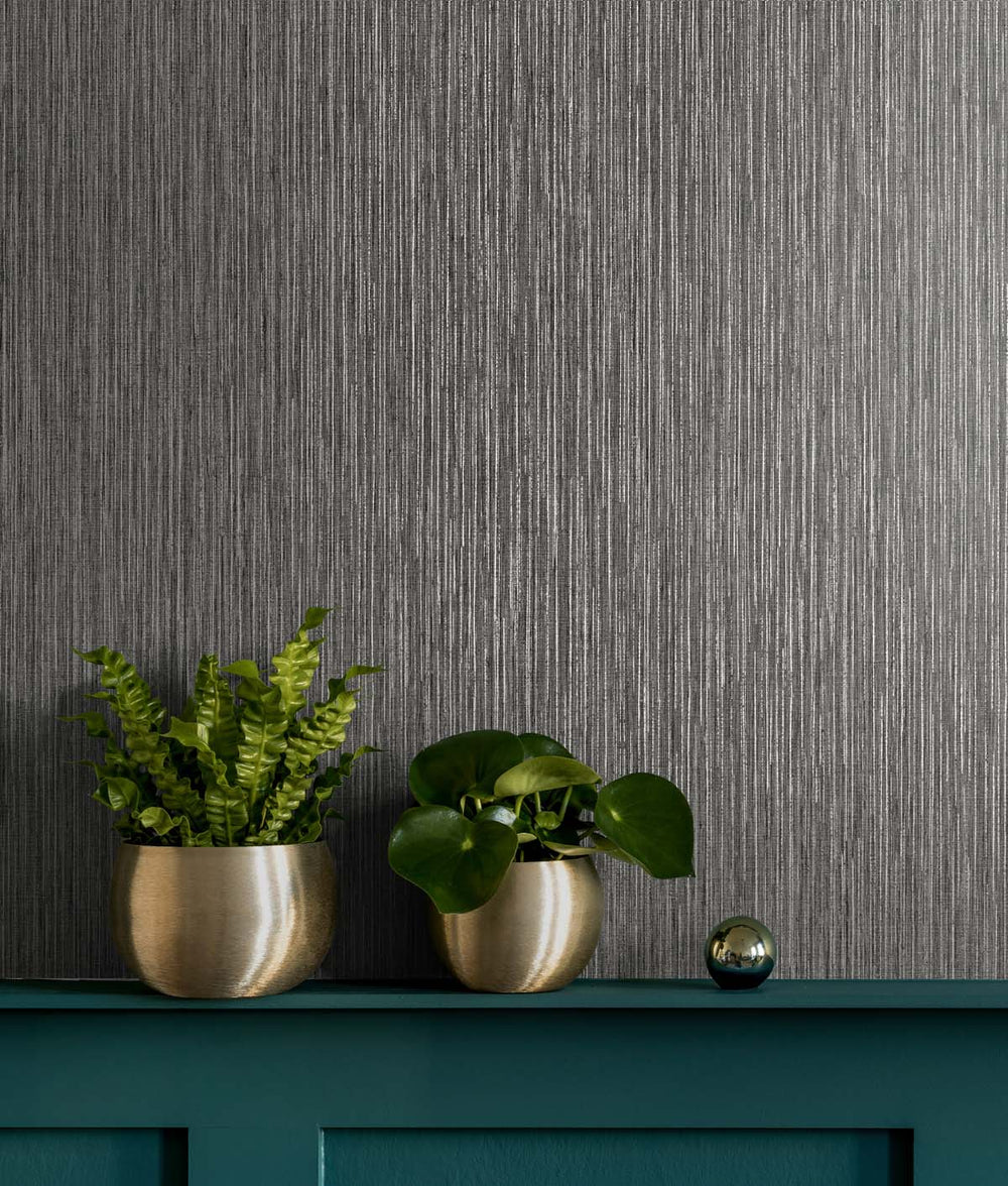 Vertical Stria Graphite & Metallic Silver TS80910 by Seabrook Designs Designer Wallpaper