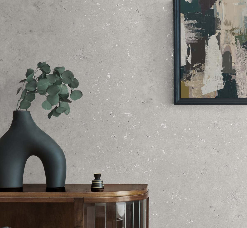 Cement Faux Arctic Grey & Metallic Silver TS81208 by Seabrook Designs Designer Wallpaper