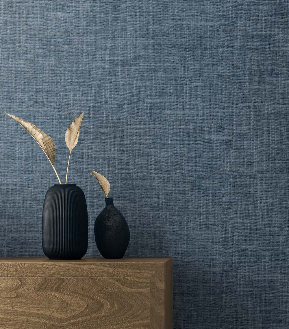 Myrna Linen Marine Blue TS81902 by Seabrook Designs Designer Wallpaper