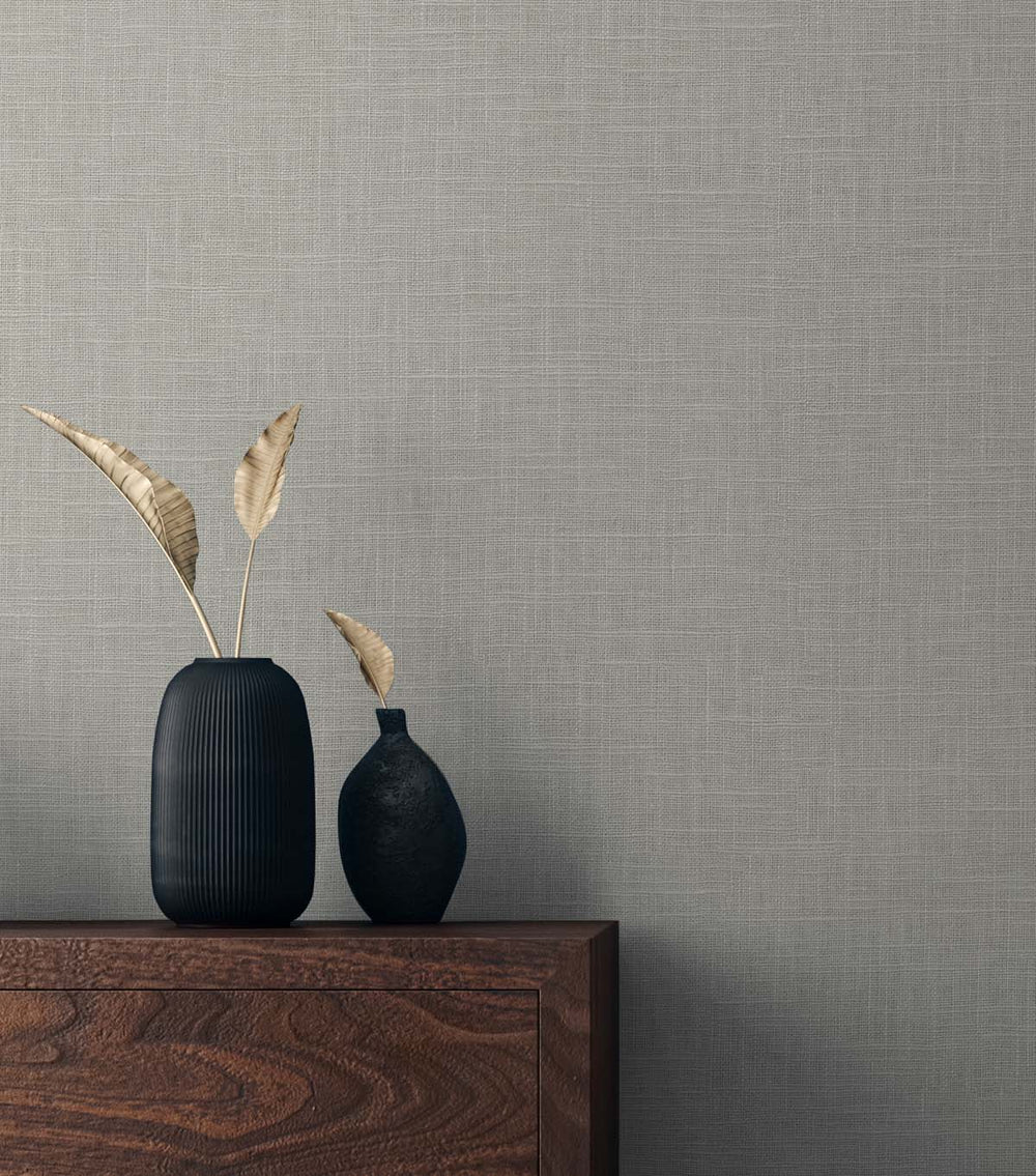 Myrna Linen Stone Grey TS81908 by Seabrook Designs Designer Wallpaper