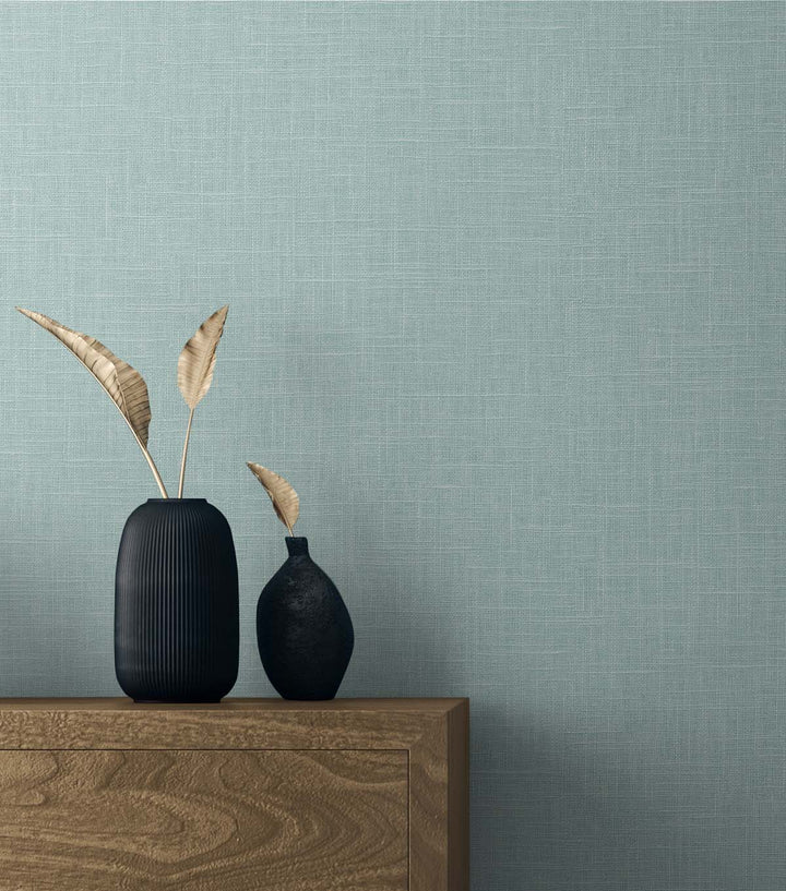 Myrna Linen Victorian Teal TS81914 by Seabrook Designs Designer Wallpaper
