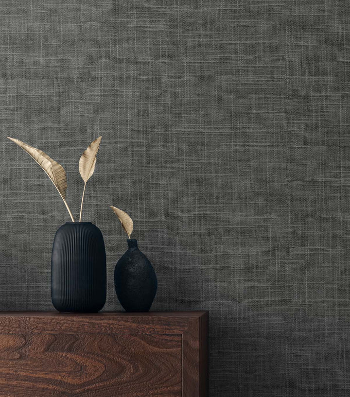 Myrna Linen Charcoal TS81918 by Seabrook Designs Designer Wallpaper