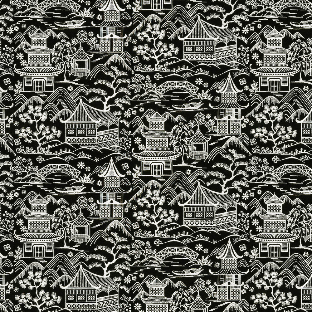 Upsala 2 Black/White by Stout Designer Fabric RAINBOW LIBRARY FOG/COAL 76%POL 24%COT %VEMB INDIA Horizontal: 25.375 and Vertical: 17.875 50.75 in - Swanky Fabrics -