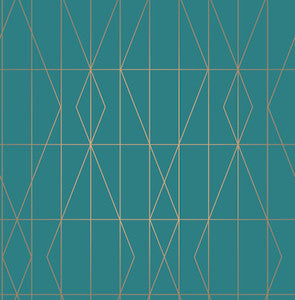 Brewster Wallpaper LeVeque Teal Deco Diamond Geo