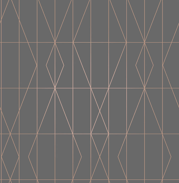 LeVeque Charcoal Deco Diamond Geo Wallpaper by Brewster Designer Brewster Essentials Covers about 56.4 square feet 20.5-in by 33-ft long roll Unpasted 20.9 - Swanky Fabrics -