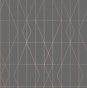 Brewster Wallpaper LeVeque Charcoal Deco Diamond Geo
