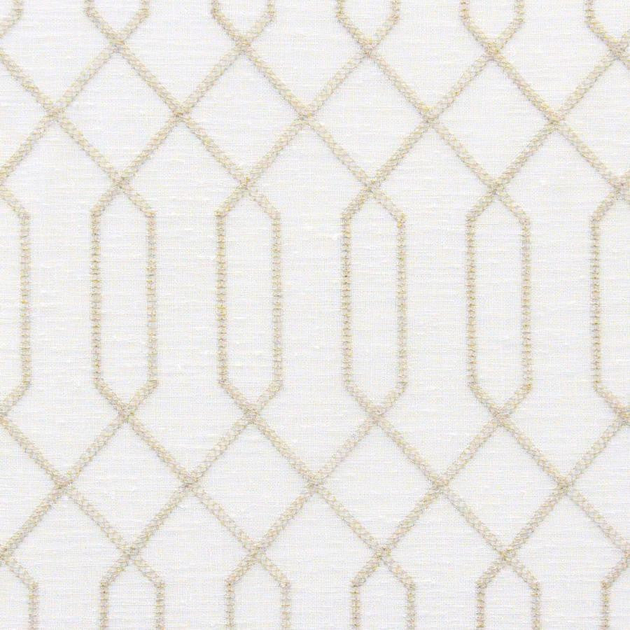 Varanasi # 530 Sand by Maxwell Designer Fabric Sheer Paths 100% POLYESTER TURKEY V-6.1" H-2.1" 118" EMB. WIDTH 110" - Swanky Fabrics -