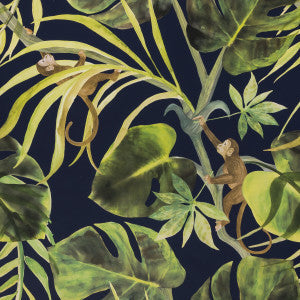 Clarke And Clarke Wallpaper Monkey Business Indigo