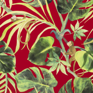 Clarke And Clarke Wallpaper Monkey Business Rouge
