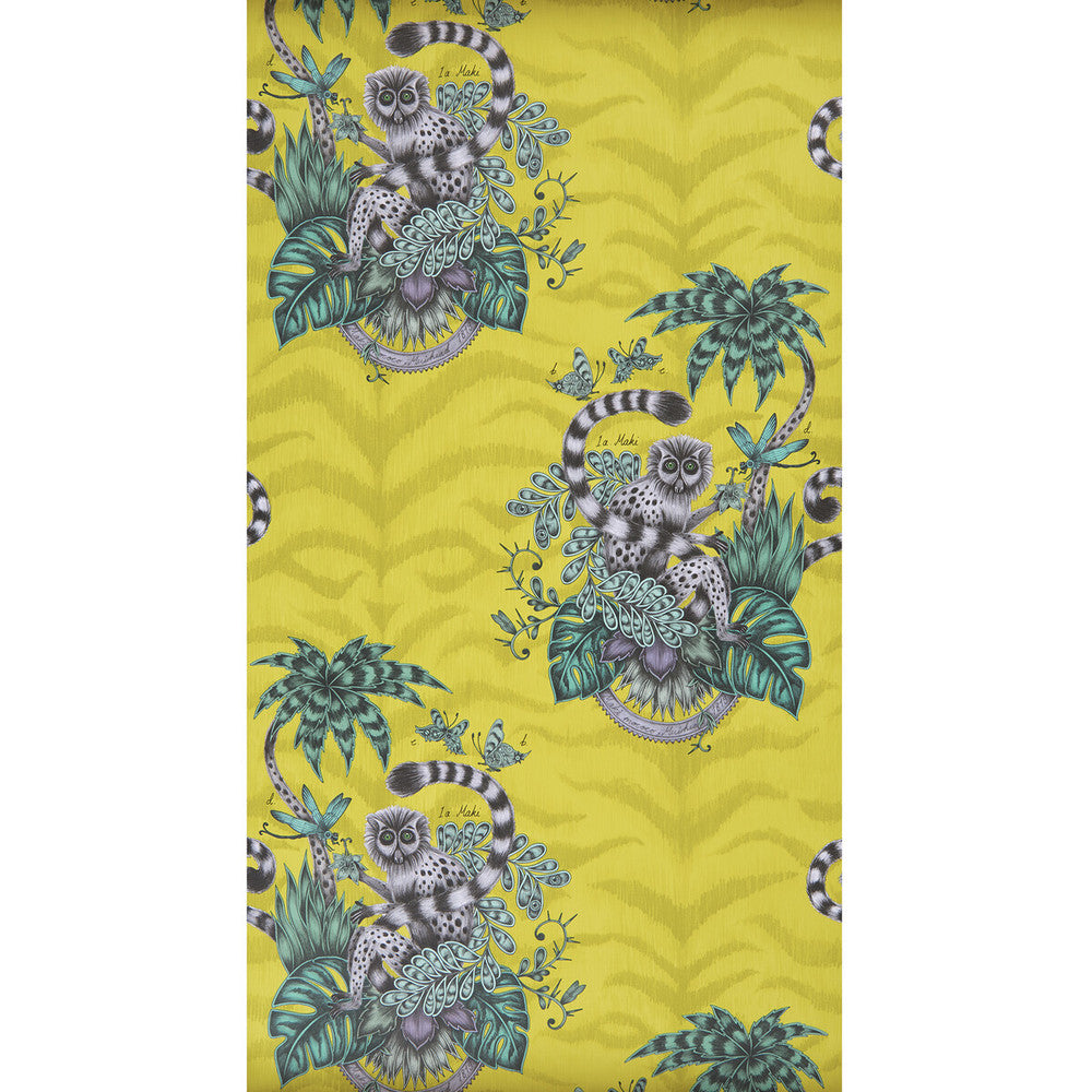 Lemur Lime by Clarke And Clarke Designer Wallcovering ANIMALIA BY EMMA J SHIPLEY FOR C&C - United Kingdom - Horizontal: 0 and Vertical: 25.25 20.5 - Swanky Fabrics -