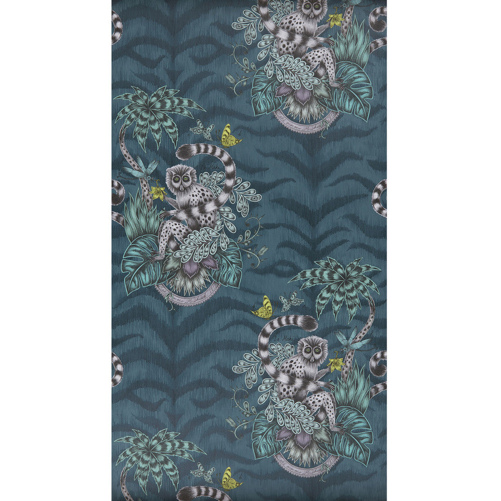 Lemur Navy by Clarke And Clarke Designer Wallcovering ANIMALIA BY EMMA J SHIPLEY FOR C&C United Kingdom Horizontal: 0 and Vertical: 25.25 20.5 - Swanky Fabrics -