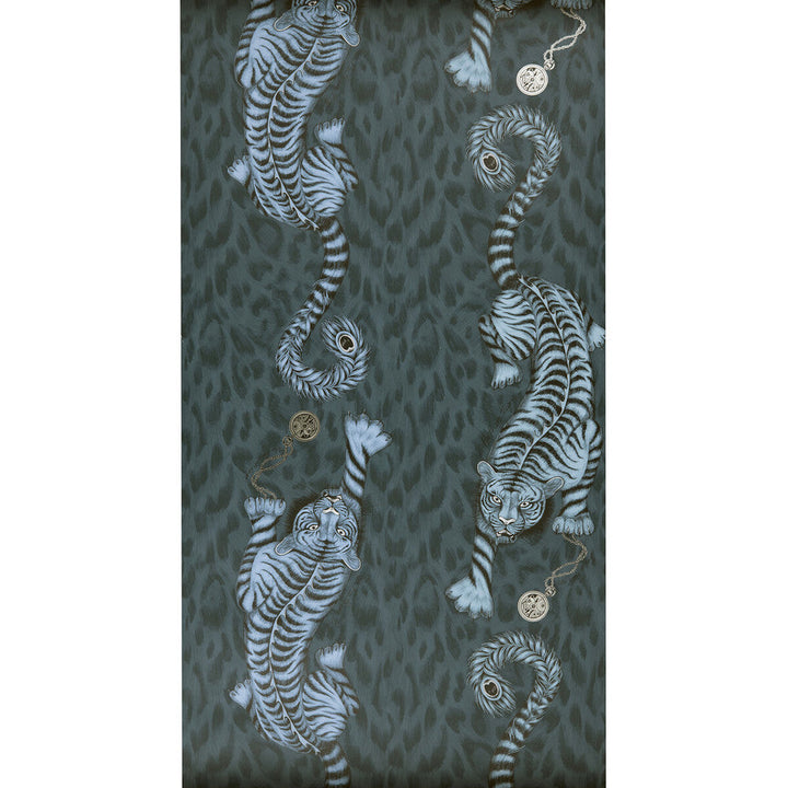 Tigris Navy by Clarke And Clarke Designer Wallcovering ANIMALIA BY EMMA J SHIPLEY FOR C&C United Kingdom Horizontal: 0 and Vertical: 25.25 20.5 - Swanky Fabrics -
