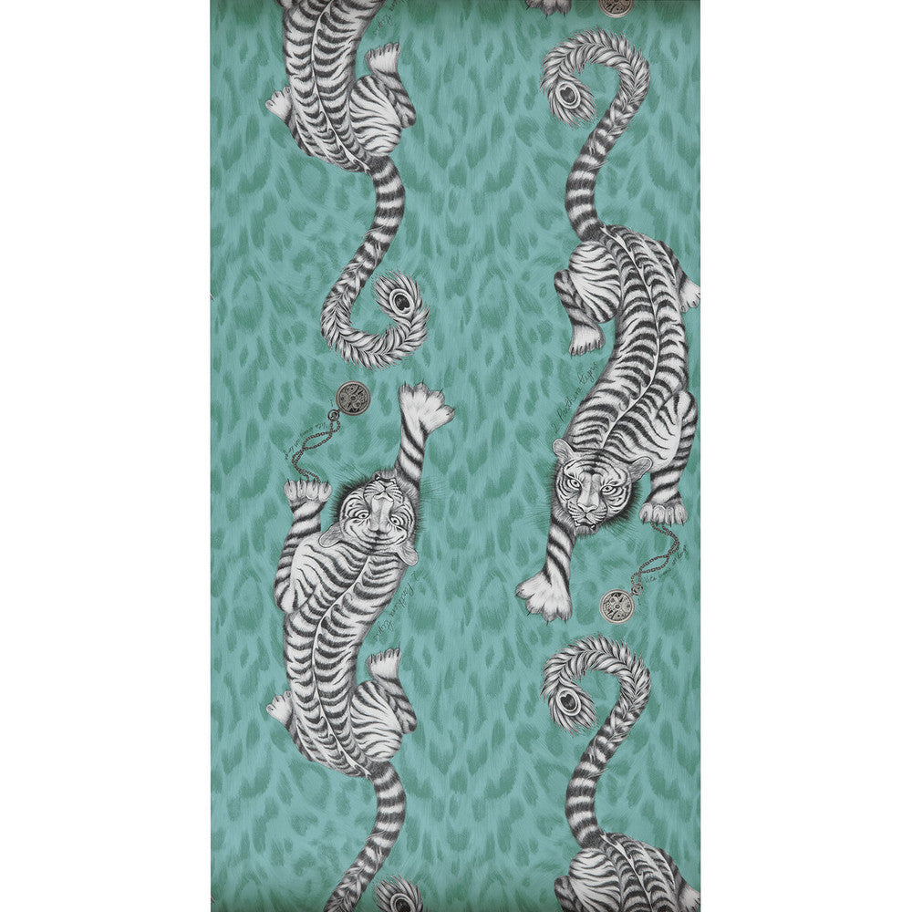 Tigris Teal by Clarke And Clarke Designer Wallcovering ANIMALIA BY EMMA J SHIPLEY FOR C&C - United Kingdom - Horizontal: 0 and Vertical: 25.25 20.5 - Swanky Fabrics -