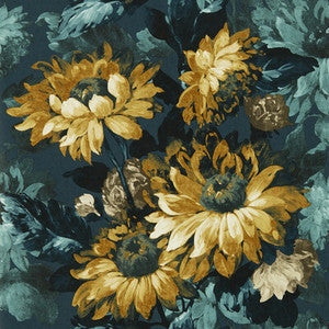 Clarke And Clarke Wallpaper Sunforest Denim Ochre Wp W0162/01.CAC.0
