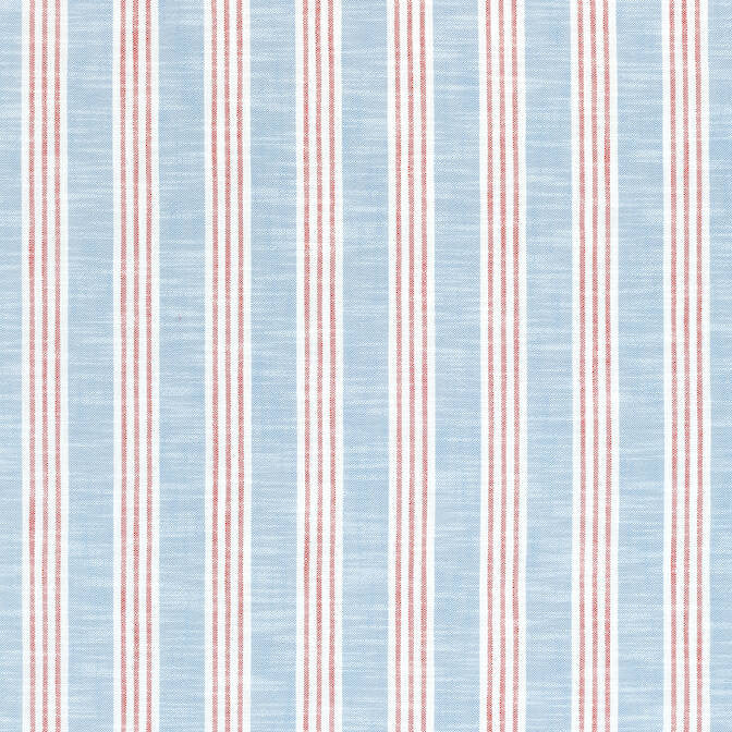 Southport Stripe Sky and Red W73489 by Thibaut Fabric Thibaut Fabric Southport Stripe Sky and Red W73489Fabric Landmark 95% Polyester, 5% Olefin (UV) U.S.A. </p><p>Repeat: V: 3.5 54 - Fabric Carolina -