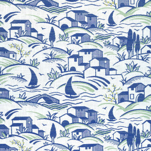 Thibaut Fabric Landmark Marine and Apple Green W73525