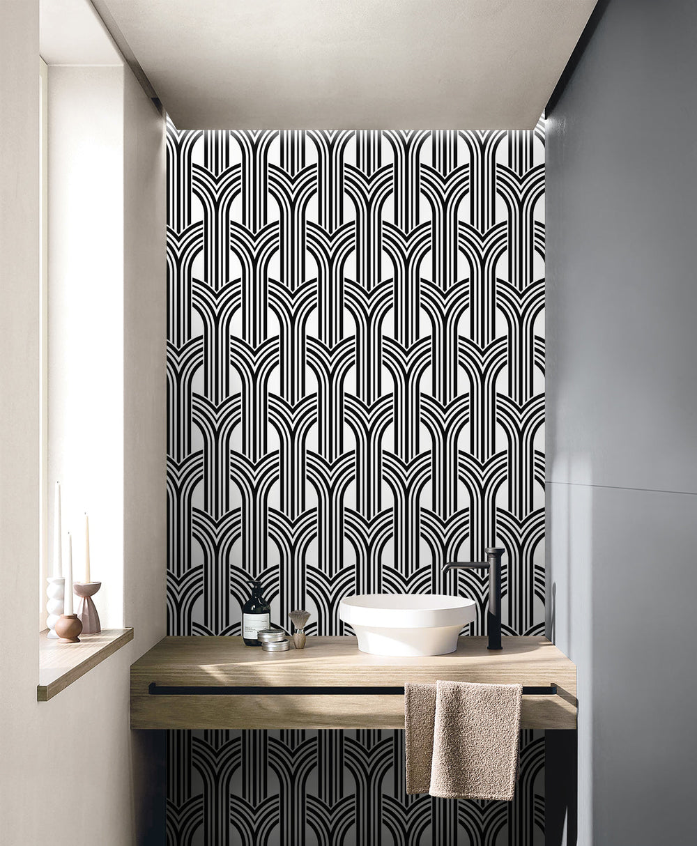 Hendrix Arches Off-White & Onyx WH40030 by Seabrook Designs Designer Wallpaper
