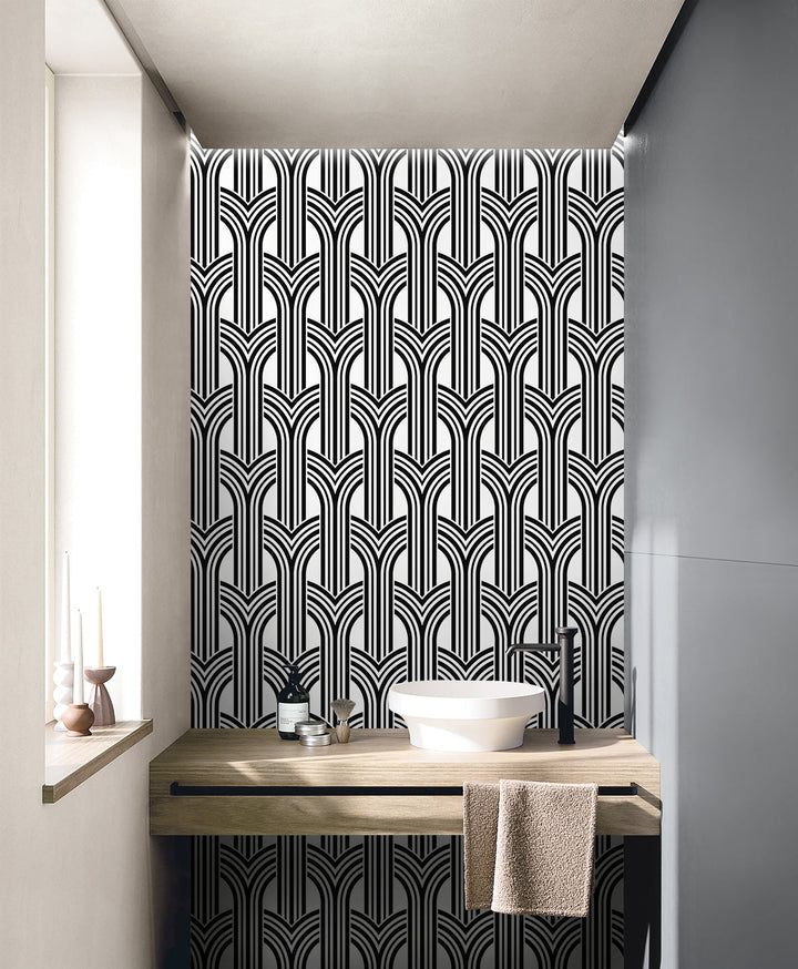 Hendrix Arches Off-White & Onyx WH40030 by Seabrook Designs Designer Wallpaper