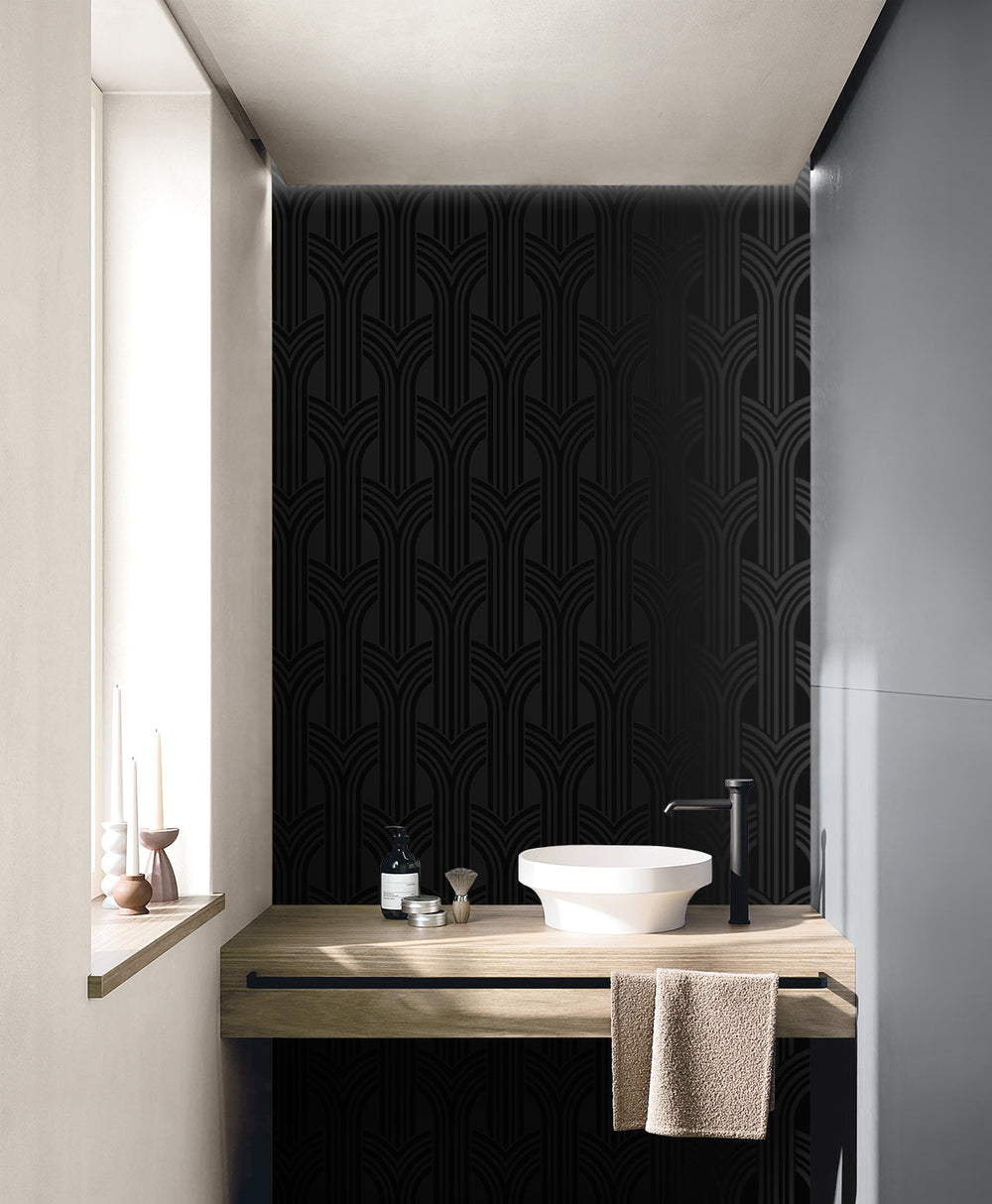 Hendrix Arches Carbon & Metallic Black WH40040 by Seabrook Designs Designer Wallpaper
