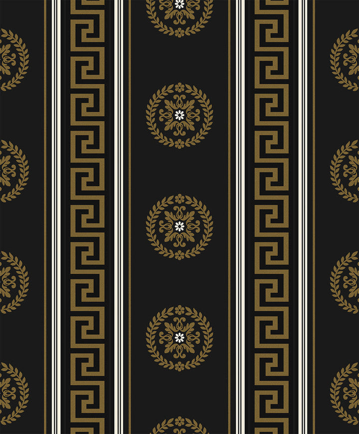 Classico Medallion Stripe Black & Metallic Gold WH40106 by Seabrook Designs Designer Wallpaper