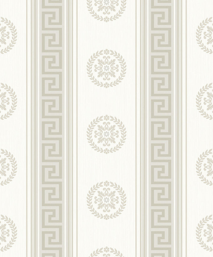 Classico Medallion Stripe Cream & Metallic Champagne WH40125 by Seabrook Designs Designer Wallpaper