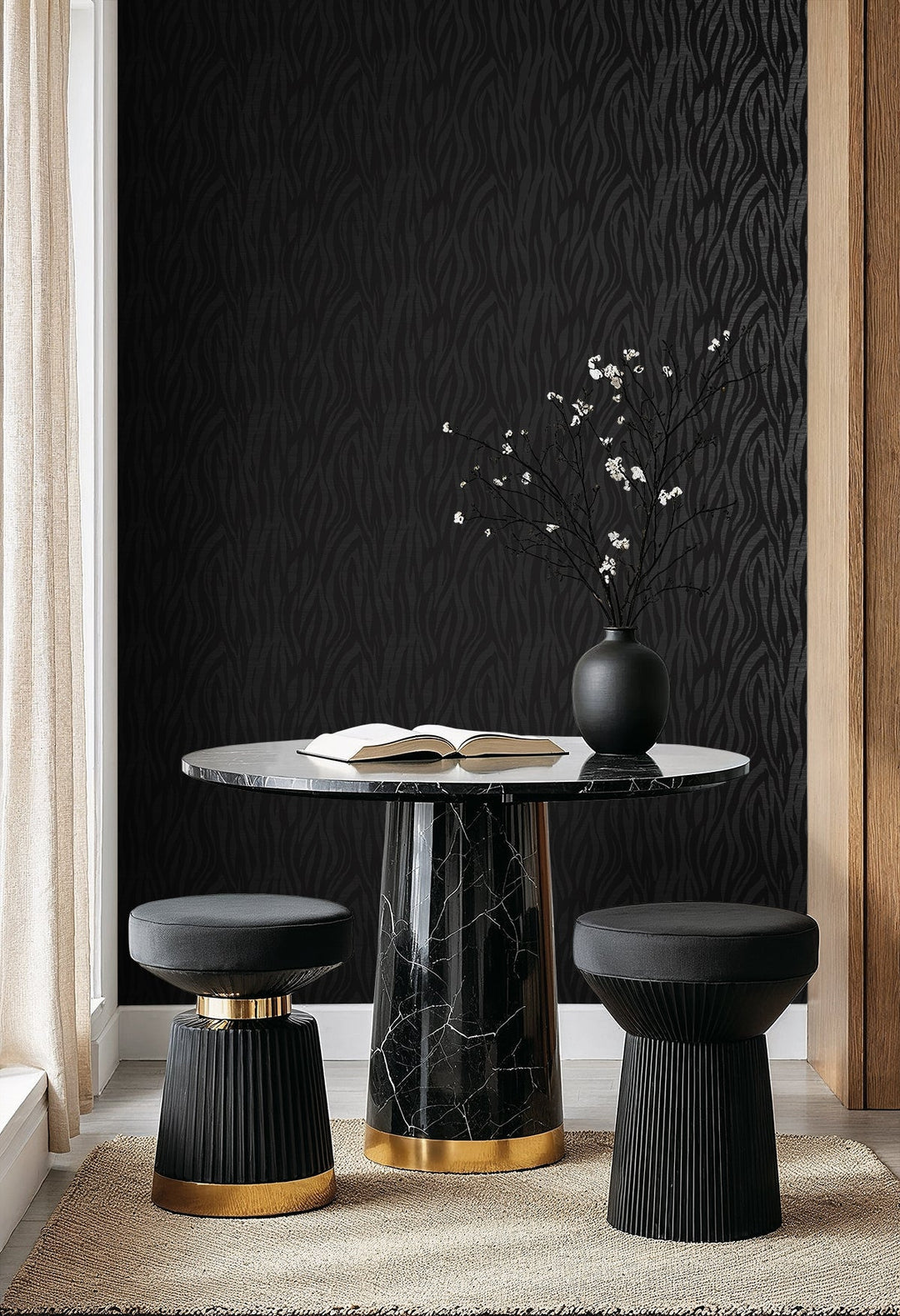 Jazz Faux Skin Metallic Heathered Black WH40226 by Seabrook Designs Designer Wallpaper