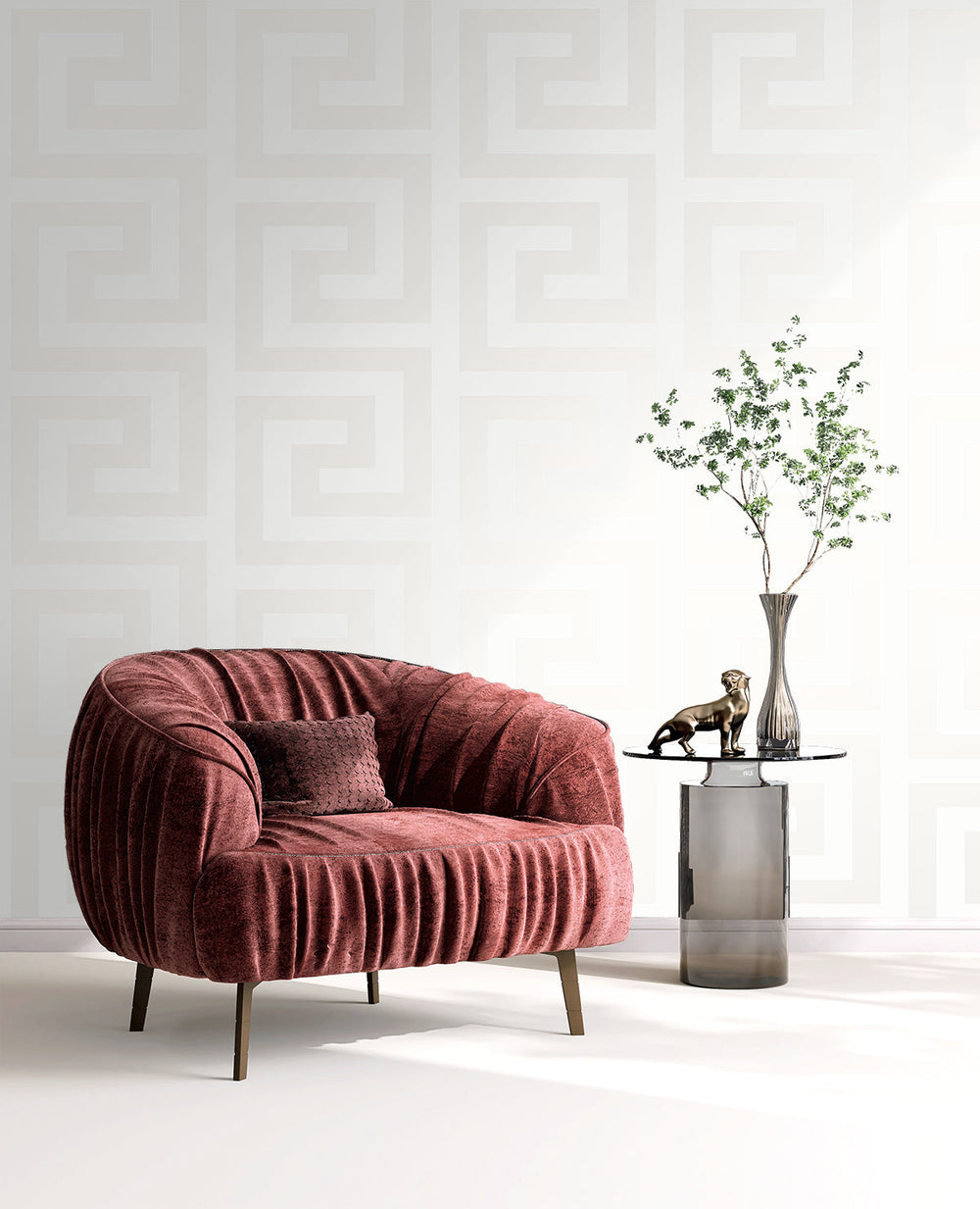 Forte Greek Key Metallic Ivory WH40310 by Seabrook Designs Designer Wallpaper