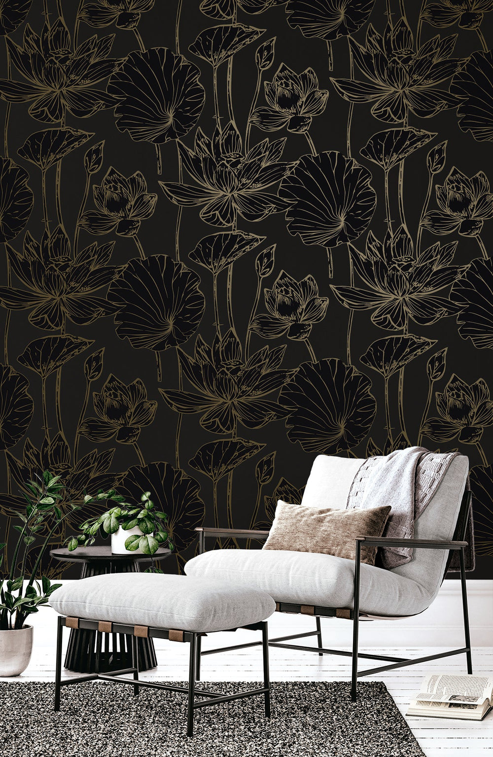 Viola Floral Espresso & Metallic Bronze WH40700 by Seabrook Designs Designer Wallpaper