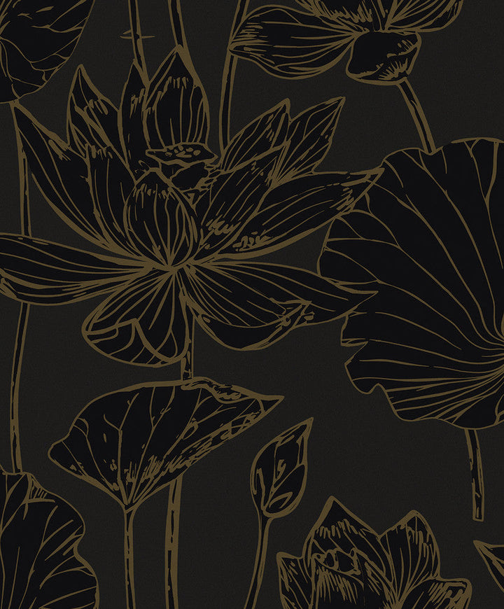 Viola Floral Espresso & Metallic Bronze WH40700 by Seabrook Designs Designer Wallpaper