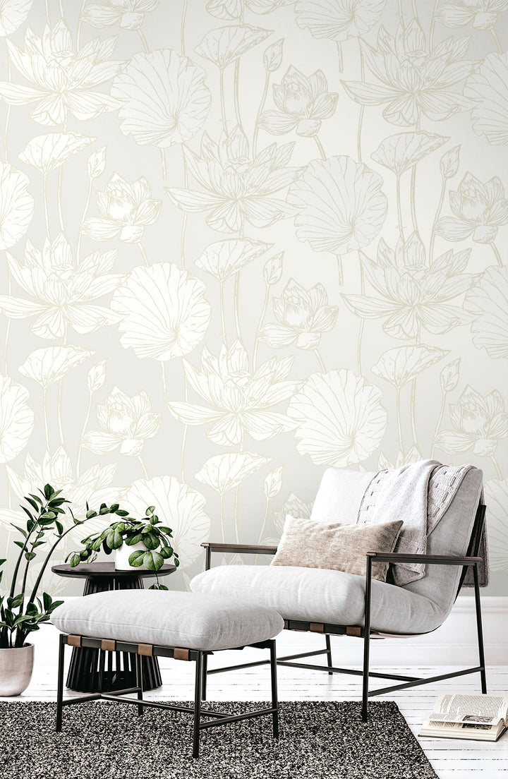 Viola Floral Metallic Coconut & Cream WH40703 by Seabrook Designs Designer Wallpaper