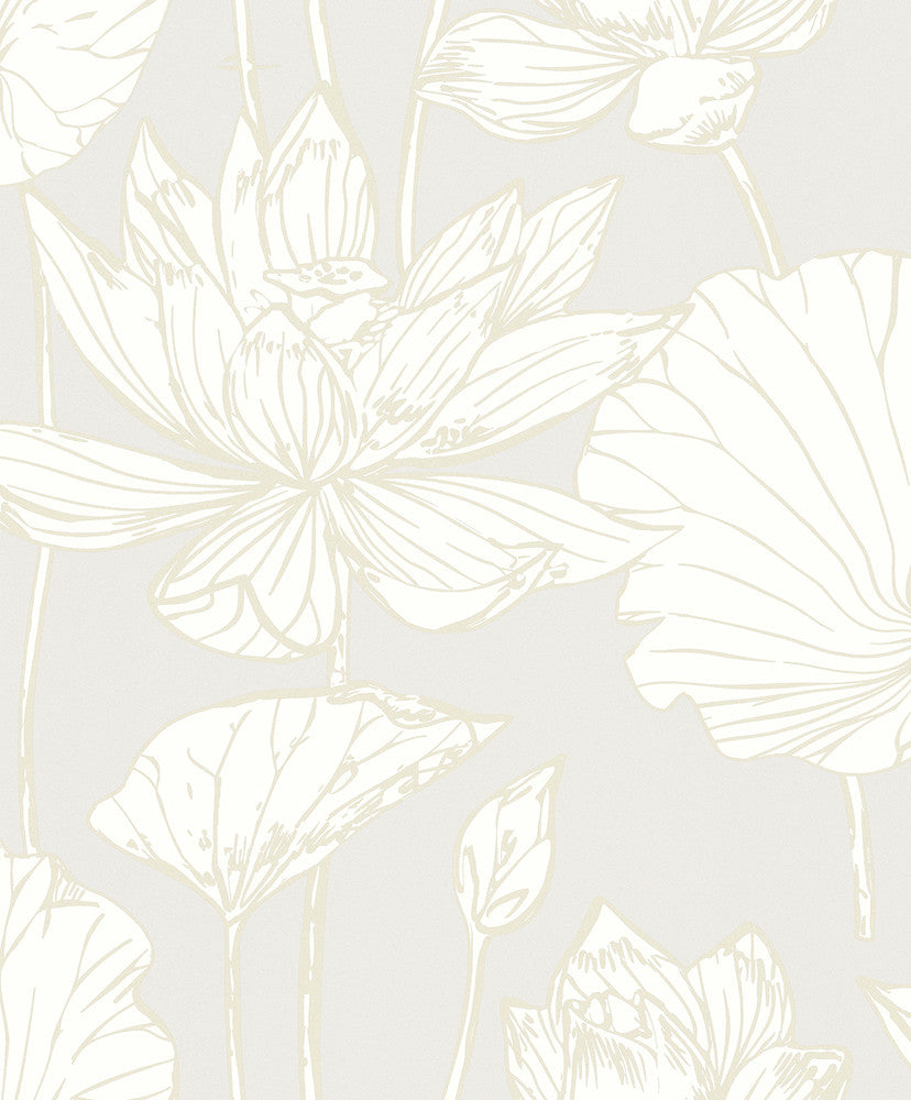 Viola Floral Metallic Coconut & Cream WH40703 by Seabrook Designs Designer Wallpaper