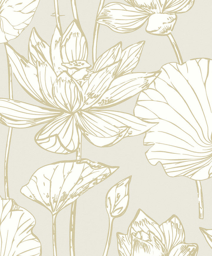 Viola Floral Neutral & Metallic Gold WH40706 by Seabrook Designs Designer Wallpaper