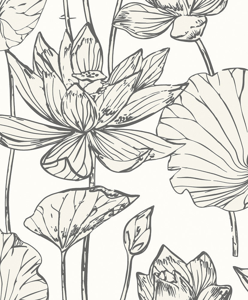 Viola Floral Metallic Ivory & Ash WH40720 by Seabrook Designs Designer Wallpaper