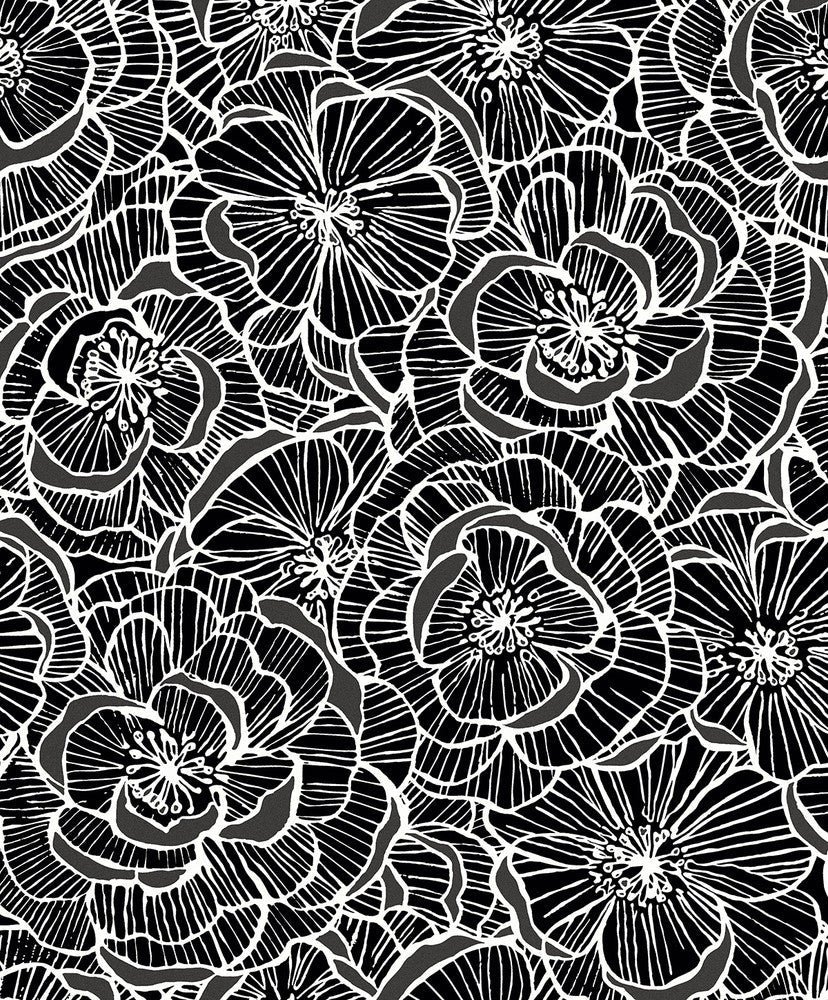 Alejandra Floral Metallic Charcoal & Black WH40800 by Seabrook Designs Designer Wallpaper