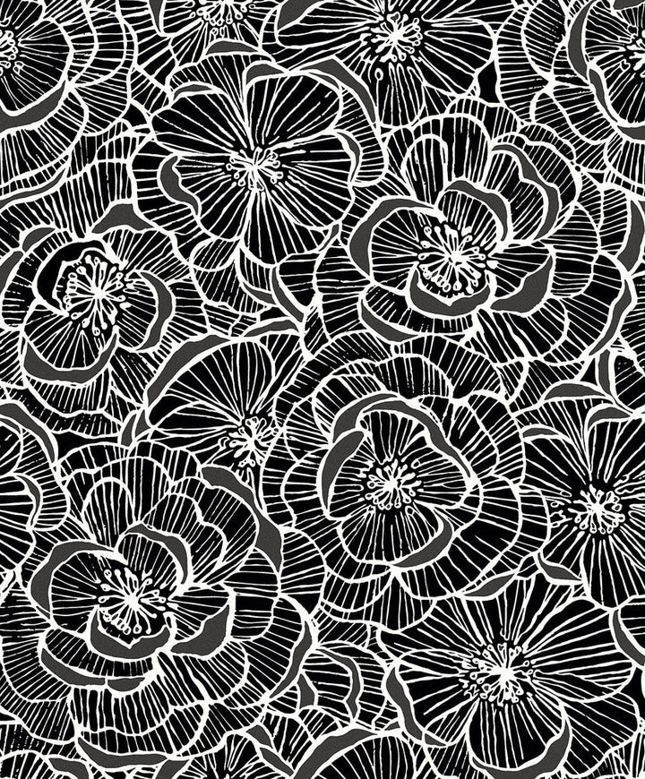 Alejandra Floral Metallic Charcoal & Black WH40800 by Seabrook Designs Designer Wallpaper